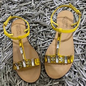 SALVATORE FERRAGAMO Yellow Gelso Crystal Sandal.